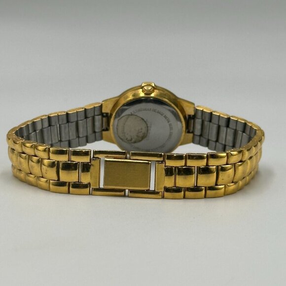 3/$30 Vintage Gitano Watch Women Gold Tone Black Dial Diamond Accent  7" - Picture 9 of 14